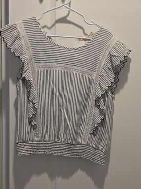 Hem & Thread Black and White Striped Ruffle Sleeve Top